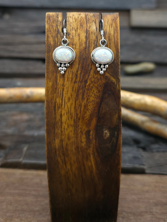 White Fire Opal Sterling Silver Hook Dangle Earrings