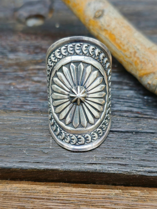 Stamped Sterling Silver Shield Ring by Sunshine Reeves - Size 12