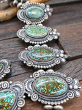 Stamped Sterling Silver and Ceremonial Kingman Turquoise Squash Blossom Necklace by Leon Martinez - 26 in.