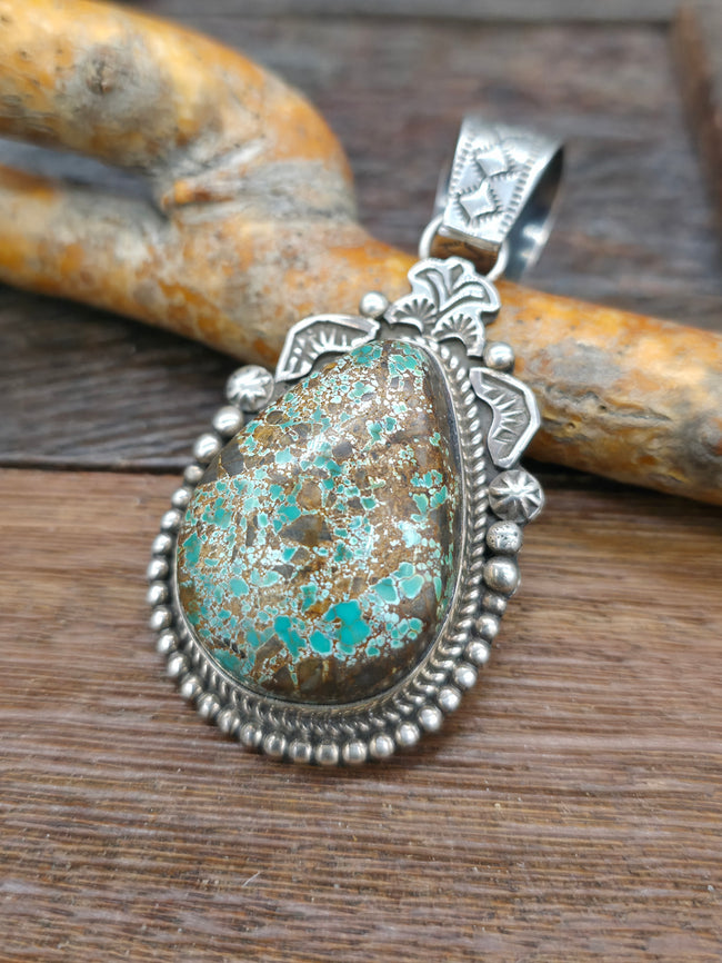 Royston Turquoise Stamped Sterling Silver Pendant by Rosella Paxton
