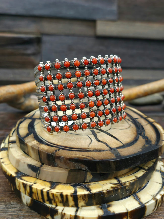 Sterling Silver Coral 7 Row Cuff by Henry Sam  - 6 1/4 in.