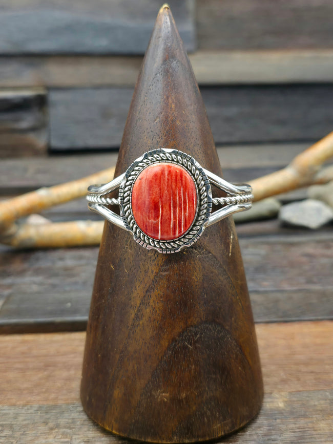 Sterling Silver and Red Spiny Cuff by Walter Vandever  - 6 1/2 in.