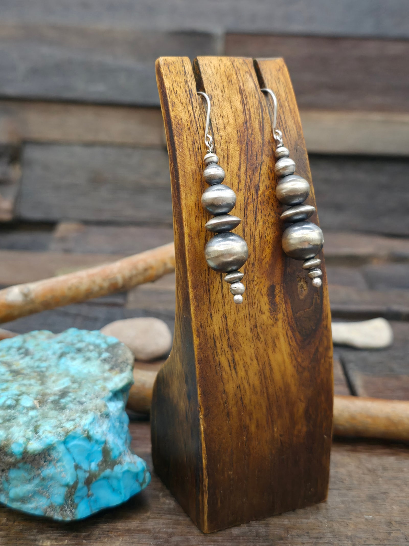 Oxidized Sterling Silver Mixed Bead Earrings by Dorinda Mariano- 2 1/2 in.
