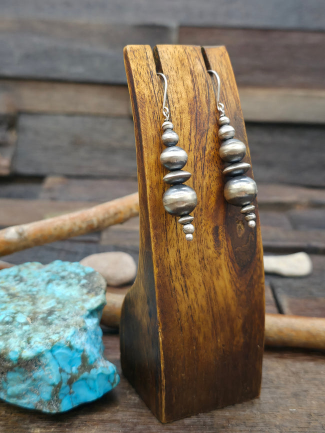 Oxidized Sterling Silver Mixed Bead Earrings by Dorinda Mariano- 2 1/2 in.