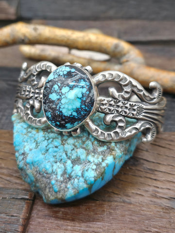 Stamped Sterling Silver Sleeping Beauty Turquoise Butterfly Necklace by Hemerson Brown - 28 in.
