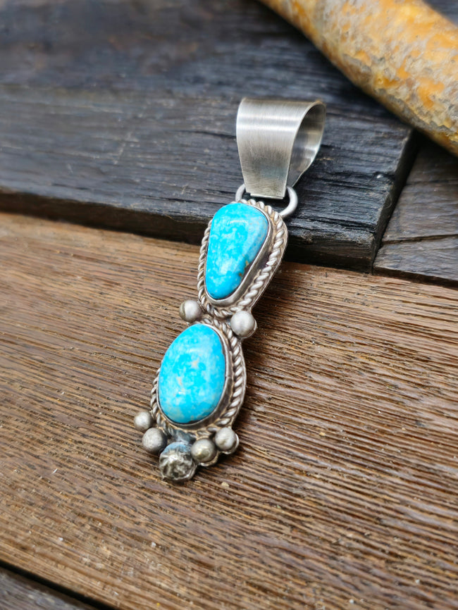 Sterling Silver Two Stone Blue Bird Turquoise Pendant by LaRose Ganadanegro