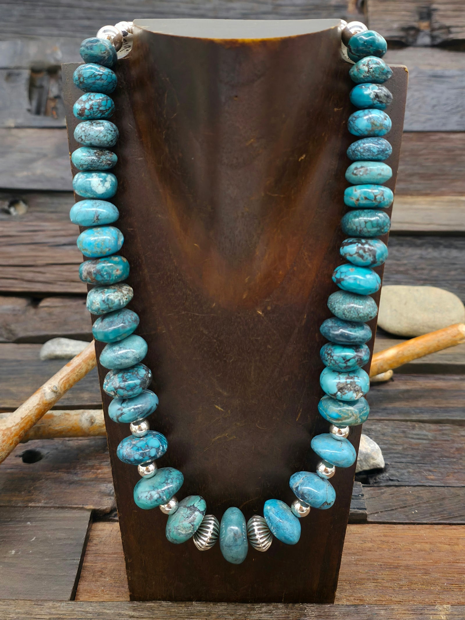 Blue Sky Horse Turquoise and Sterling Silver Bead Necklace - 21 in.