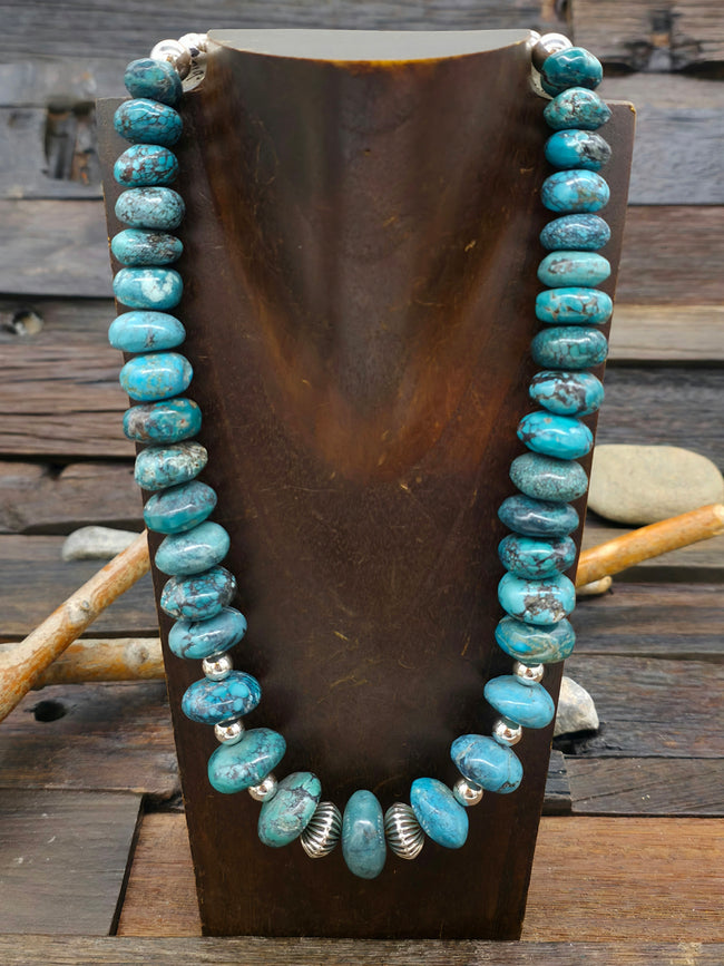 Blue Sky Horse Turquoise and Sterling Silver Bead Necklace - 21 in.