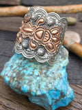 Stamped Sterling Silver Cuff Bracelet with Copper Overlay by Dean Sandoval - 6 3/4 in. with Gap