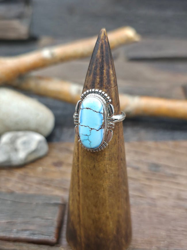Sterling Silver Golden Hill Turquoise Ring by Nila Johnson - Size 8 1/2