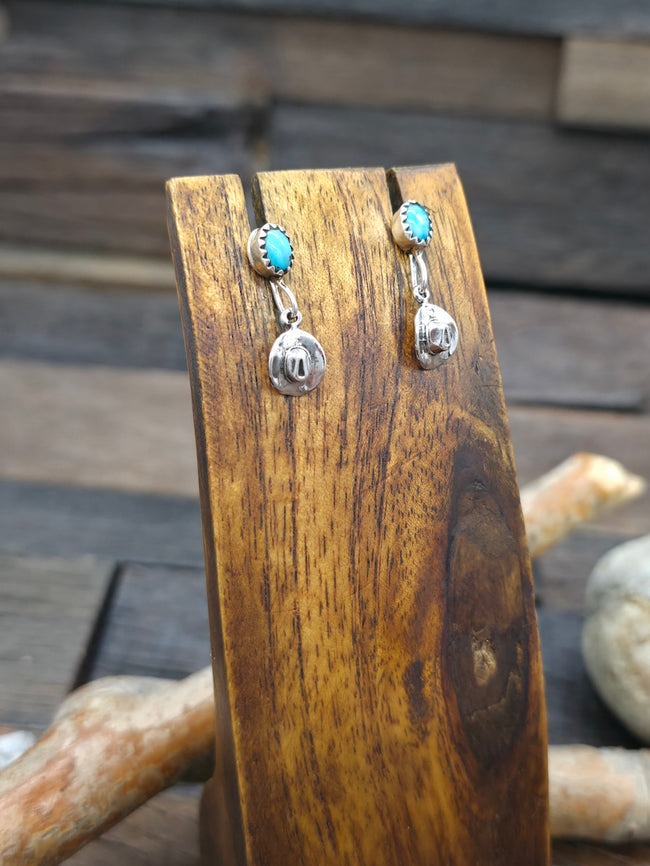 Sterling Silver and Turquoise Mini Cowboy Hat Earrings by Sharon McCarthy