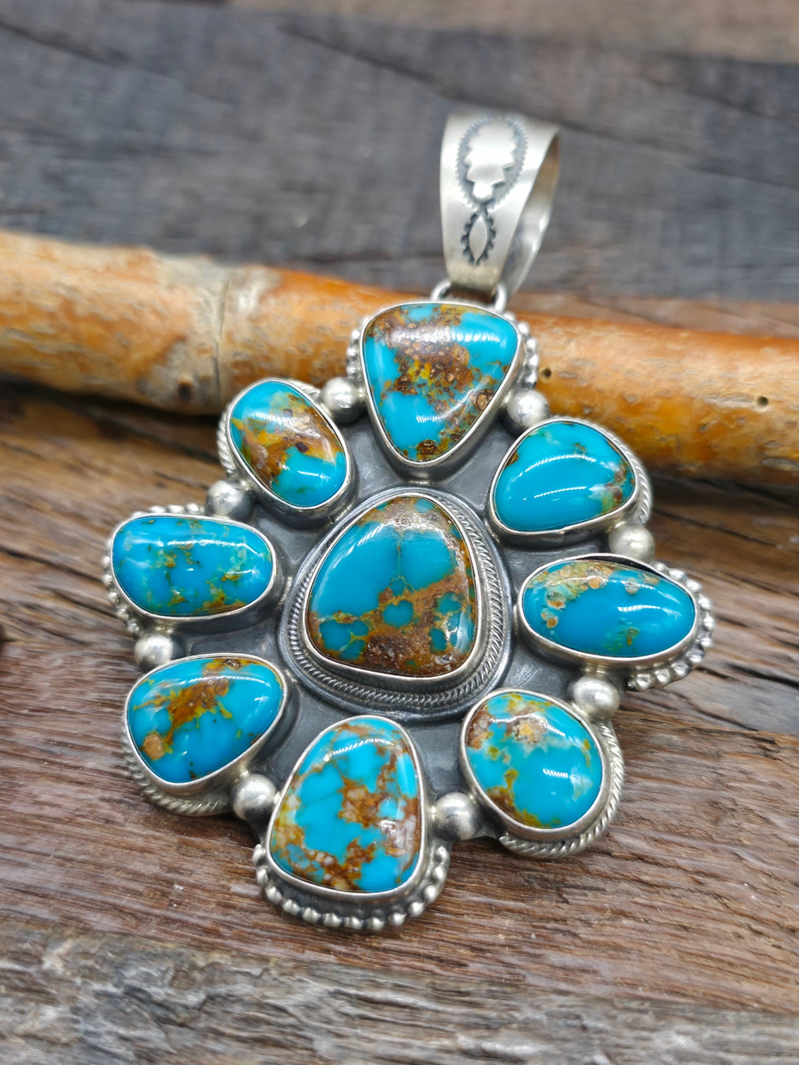 Sterling Silver Armenian Turquoise Cluster Pendant by Kathleen Livingston - 3 in. by 2 1/4 in.