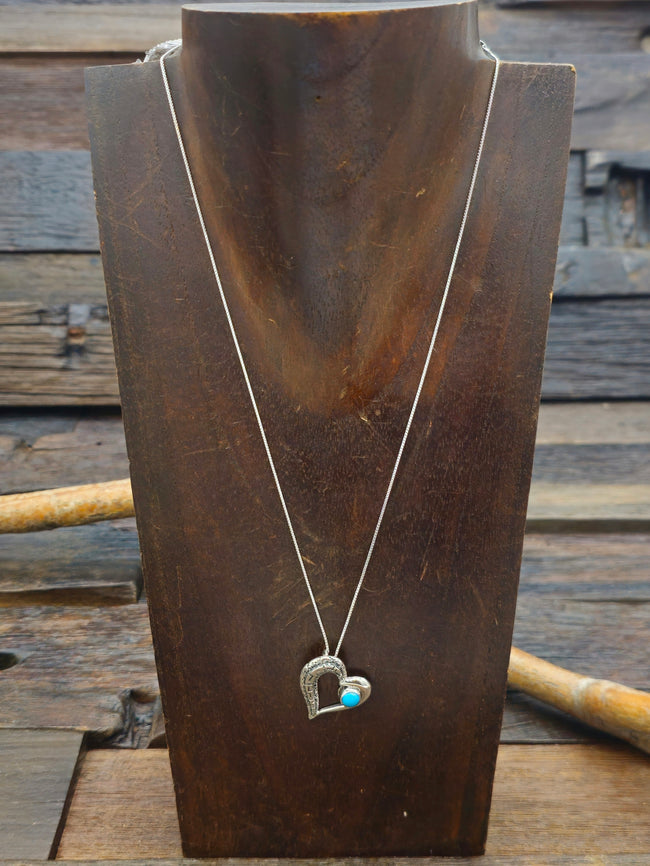 Sterling Silver Heart with Turquoise Pendant by Calvin Begay on 18 in. Chain