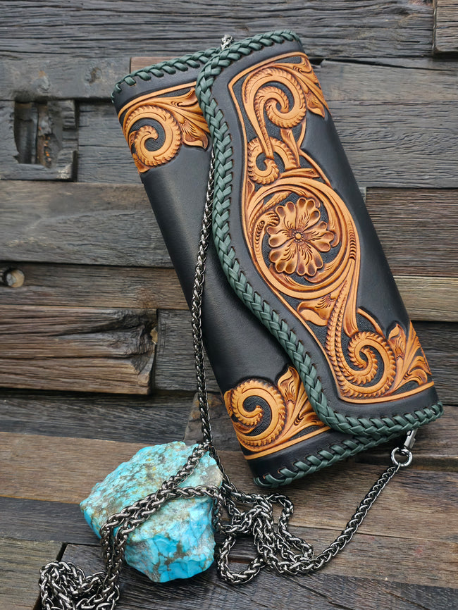 Hammered Black and Brown Leather Crossbody Purse by Leather Chic - 10 in. by 5 in. by 2 in.