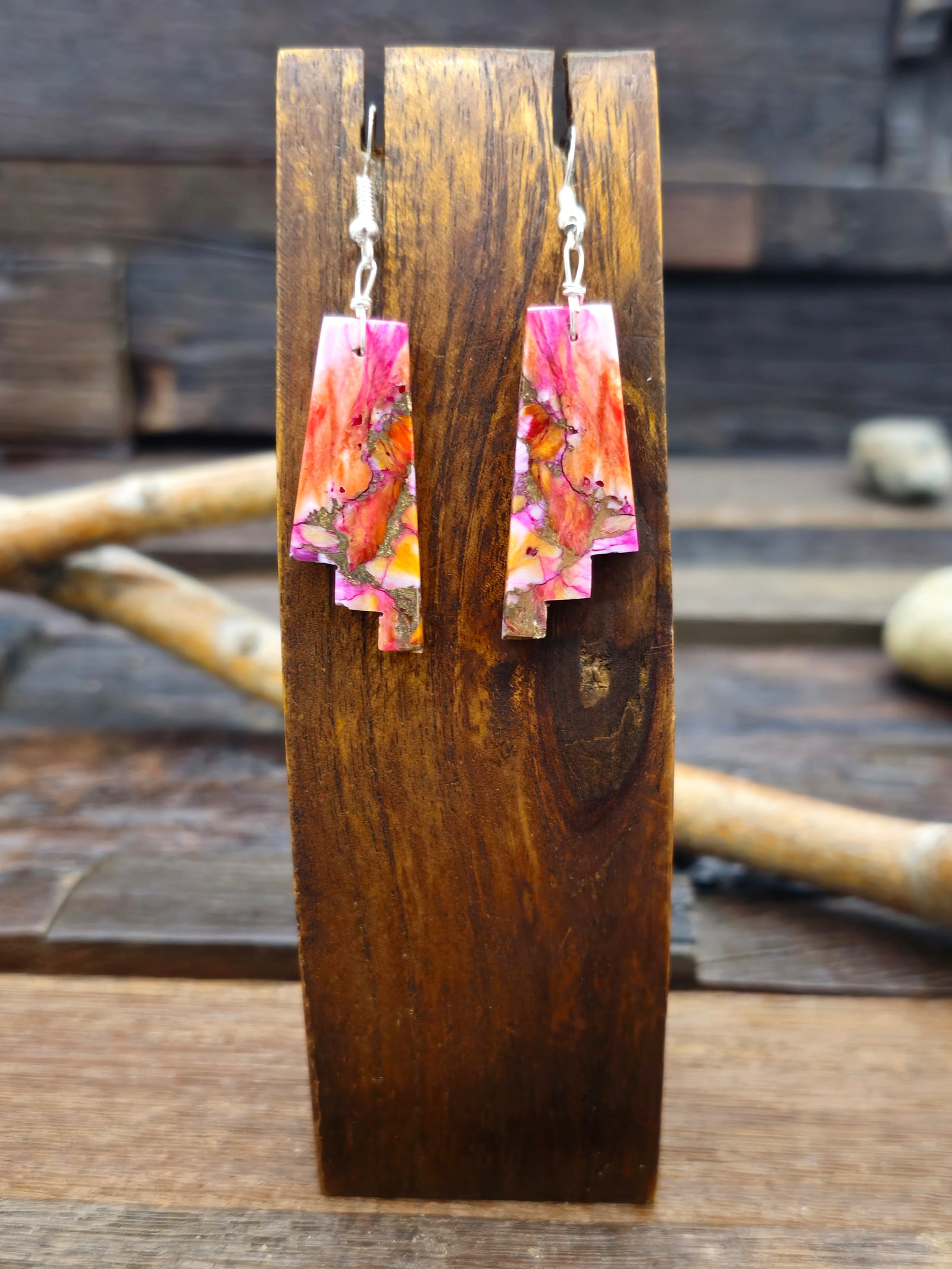 Orange Spiny and Purple Slab Earrings by Robert Coriz