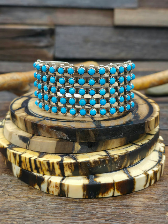 Sterling Silver 5 Row Turquoise Cuff by Henry Sam - 6 1/2 in.