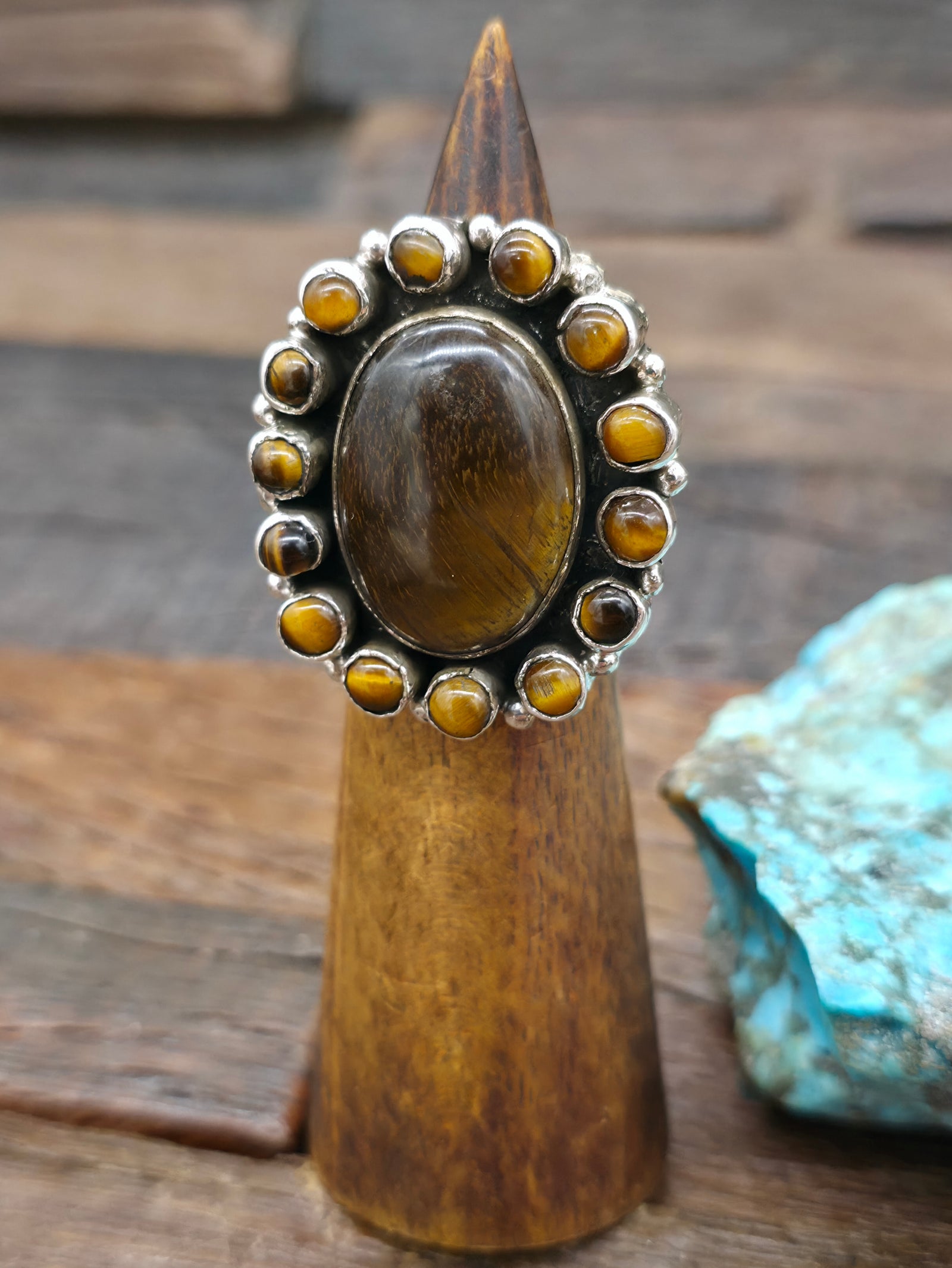 Sterling Silver Tiger's Eye Cluster Ring by Juan Guero - Size 7 1/2