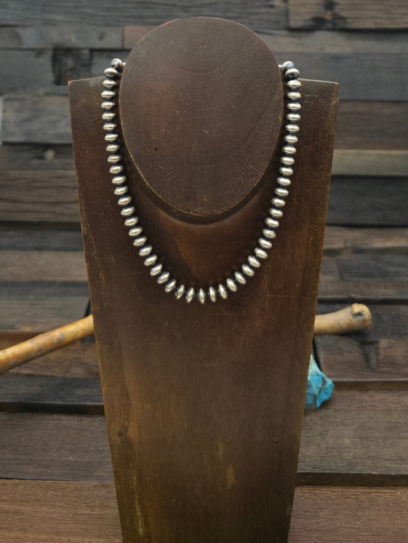 Sterling Silver Navajo Pearl Rondelle Necklace by Bryannen Halwood - 15 in. 8 mm.