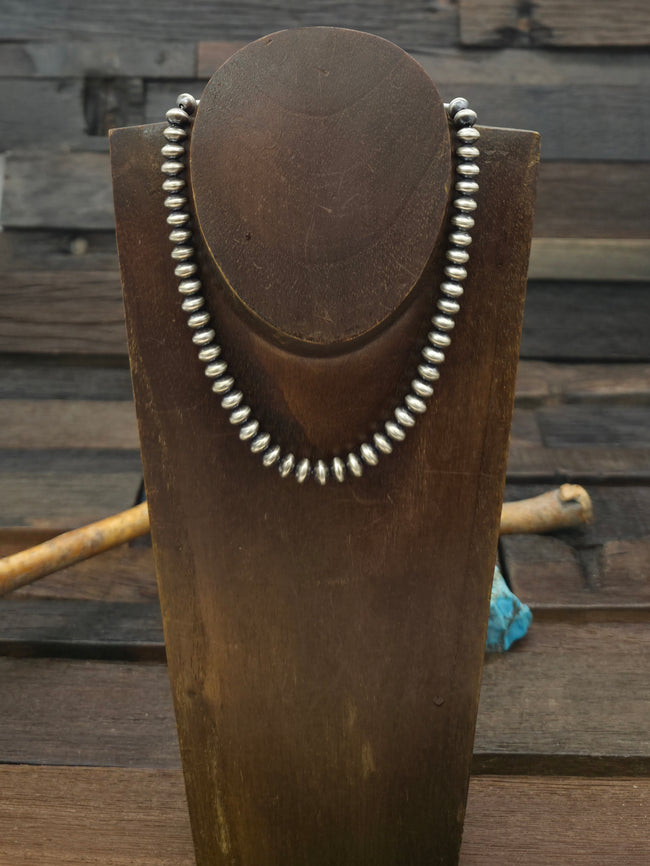 Sterling Silver Navajo Pearl Rondelle Necklace by Bryannen Halwood - 15 in. 8 mm.