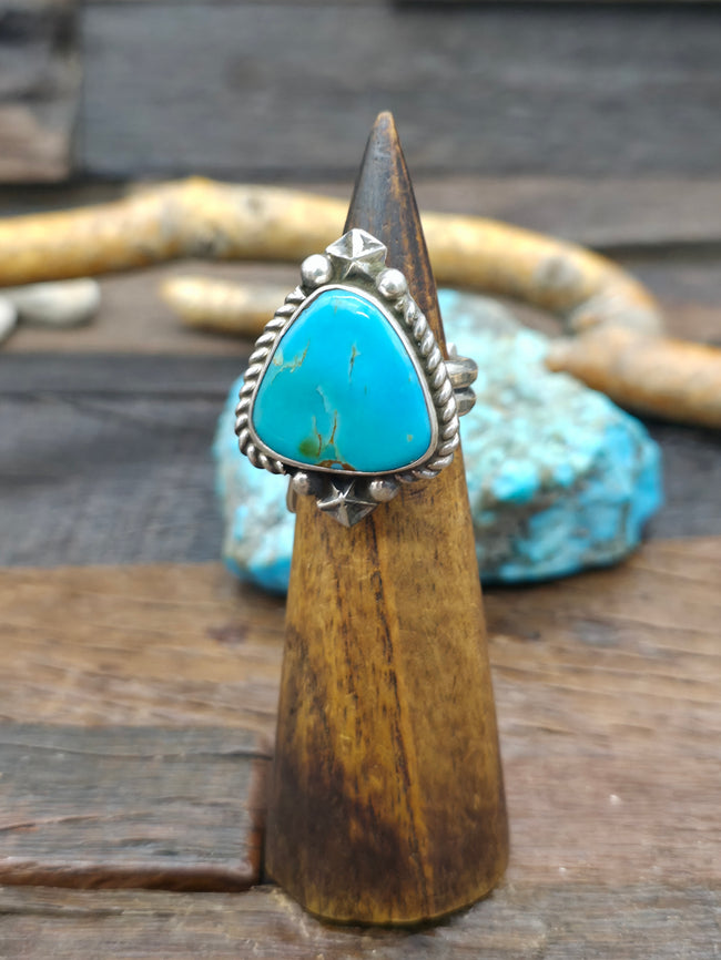 `Stamped Sterling Silver Turquoise Ring by Jacob Troncosa - Adjustable