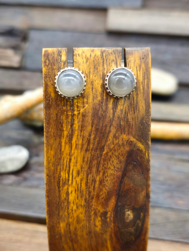 Vintage/Estate Circular Sterling Silver Moonstone Post Earrings