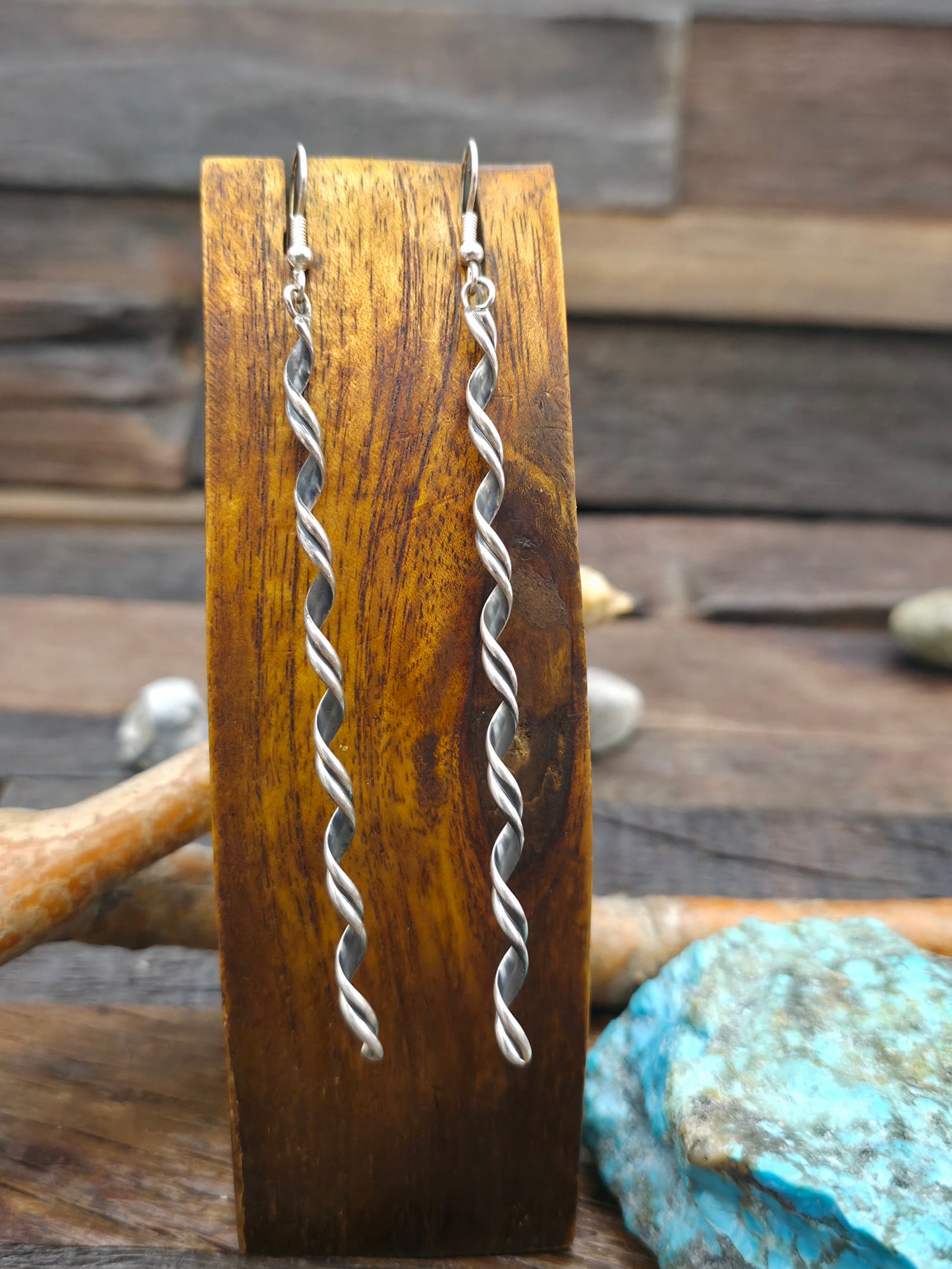 Sterling Silver Long Twist Hook Dangle Earrings- 4 in.