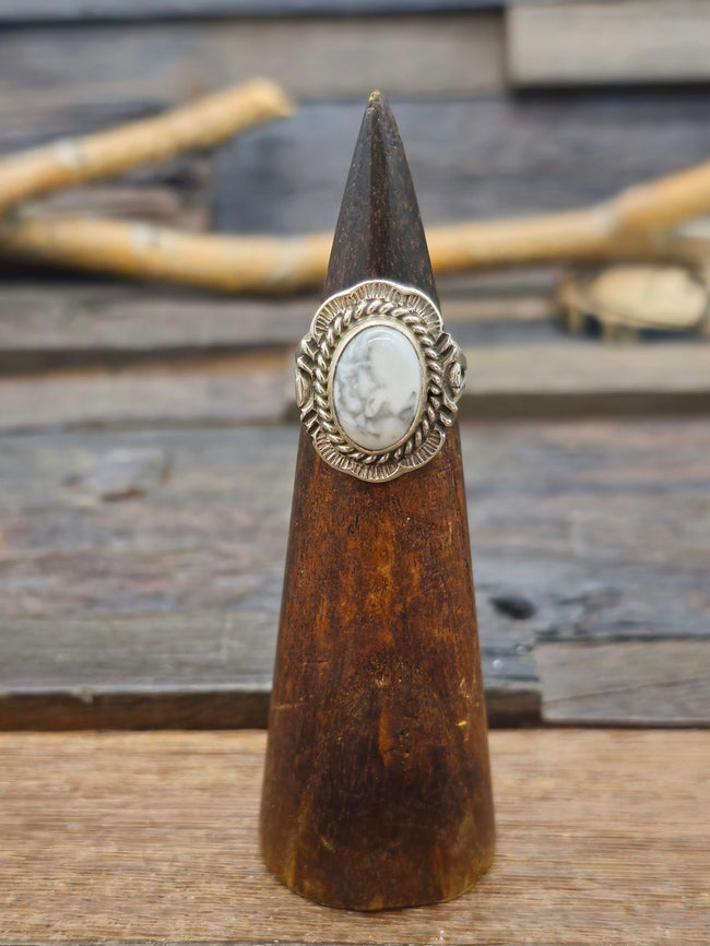 White Buffalo Sterling Silver Ring by Bill and Priscilla Smith - Size 8