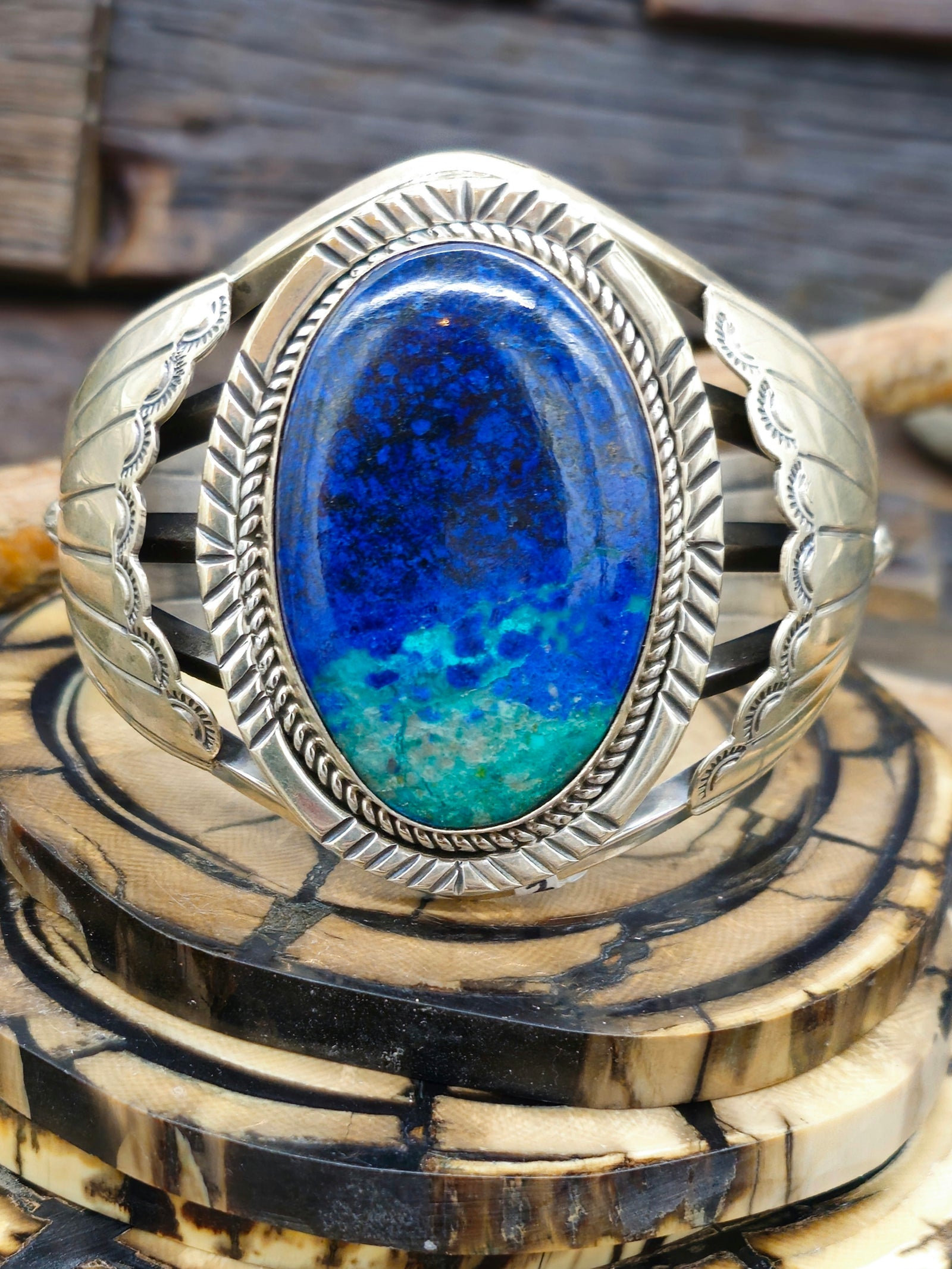 Azurite Sterling Silver Cuff by La Rose Ganadanegro - 7 1/2 in.