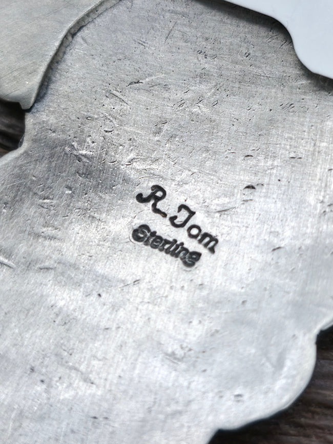 Stamped Sterling Silver Royston Turquoise Skull Pendant by Ronald Tom - 4 in. by 3 in.