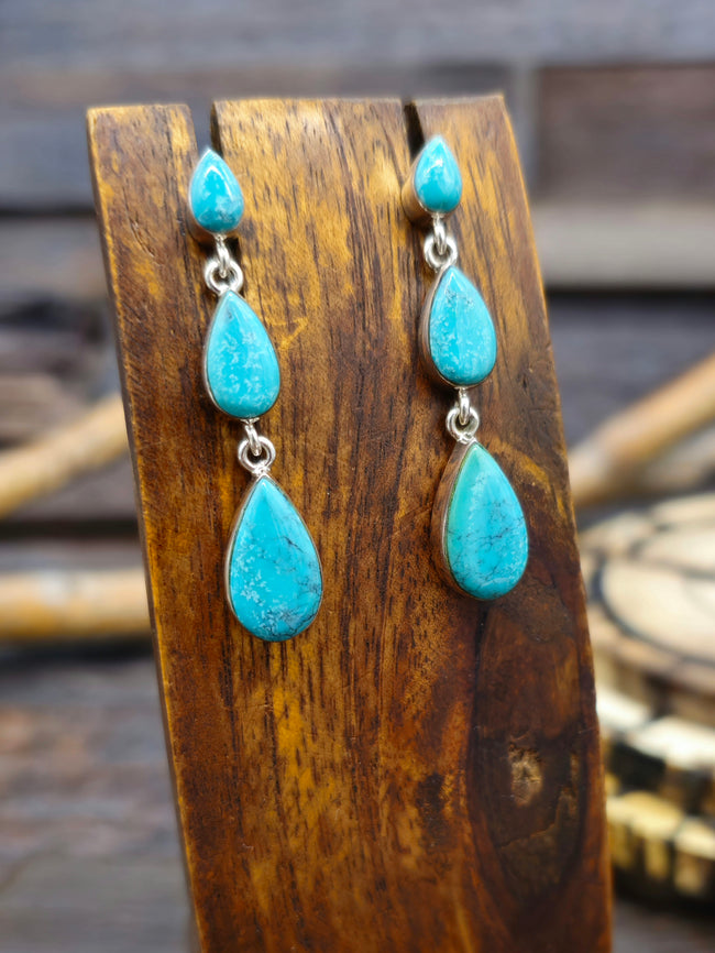 Sterling Silver Kingman Turquoise Post Earrings by Elsie Armstrong