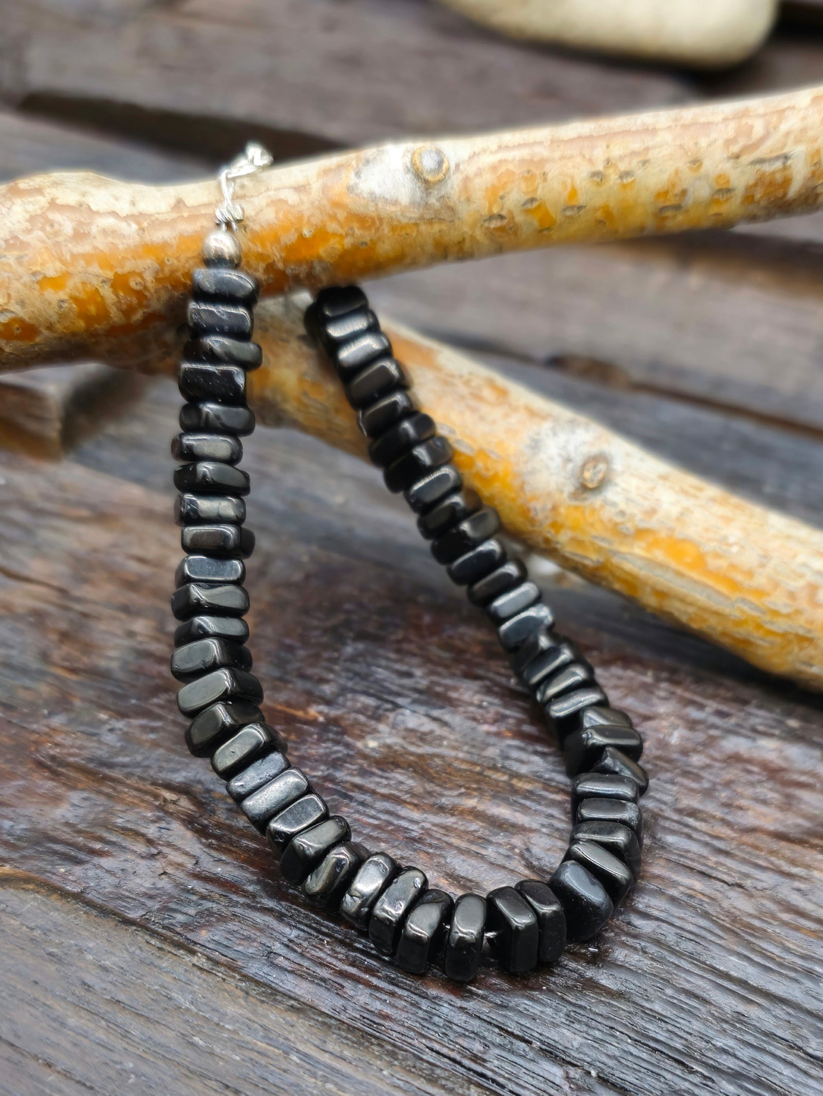 Jet Stone Bead Bracelet - 8 in.