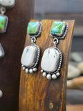 Sterling Silver White Buffalo and Sonoran Turquoise Lariat Necklace and Earring Set by LaRose Ganadonegro - 20 in.