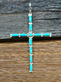 Sterling Silver Turquoise Needlepoint Cross by Felicia Massie - 2 1/2 by 1 1/2 in.