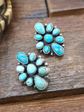 Sterling Silver Mixed Turquoise Squash Blossom Necklace and Earring Set by 