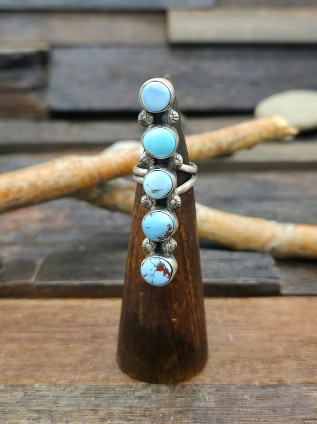 Five Stone Golden Hill Turquoise Sterling Silver Ring by Shelia Tso - Adjustable