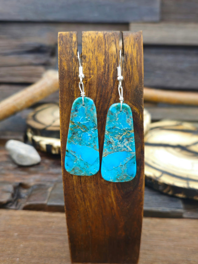 Blue Turquoise Slab Earrings by Robert Coriz