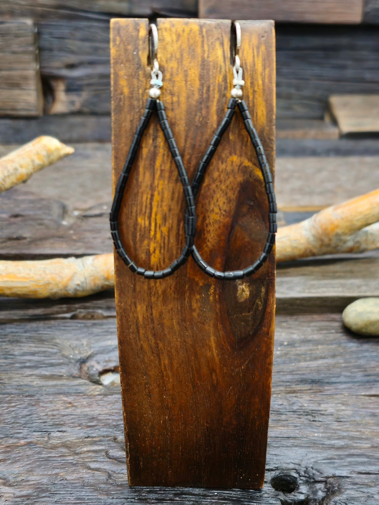 Fine Jet Heishi Loop Earrings