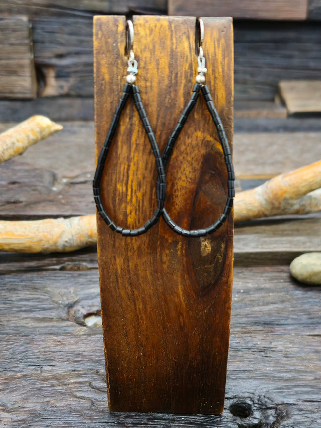 Fine Jet Heishi Loop Earrings