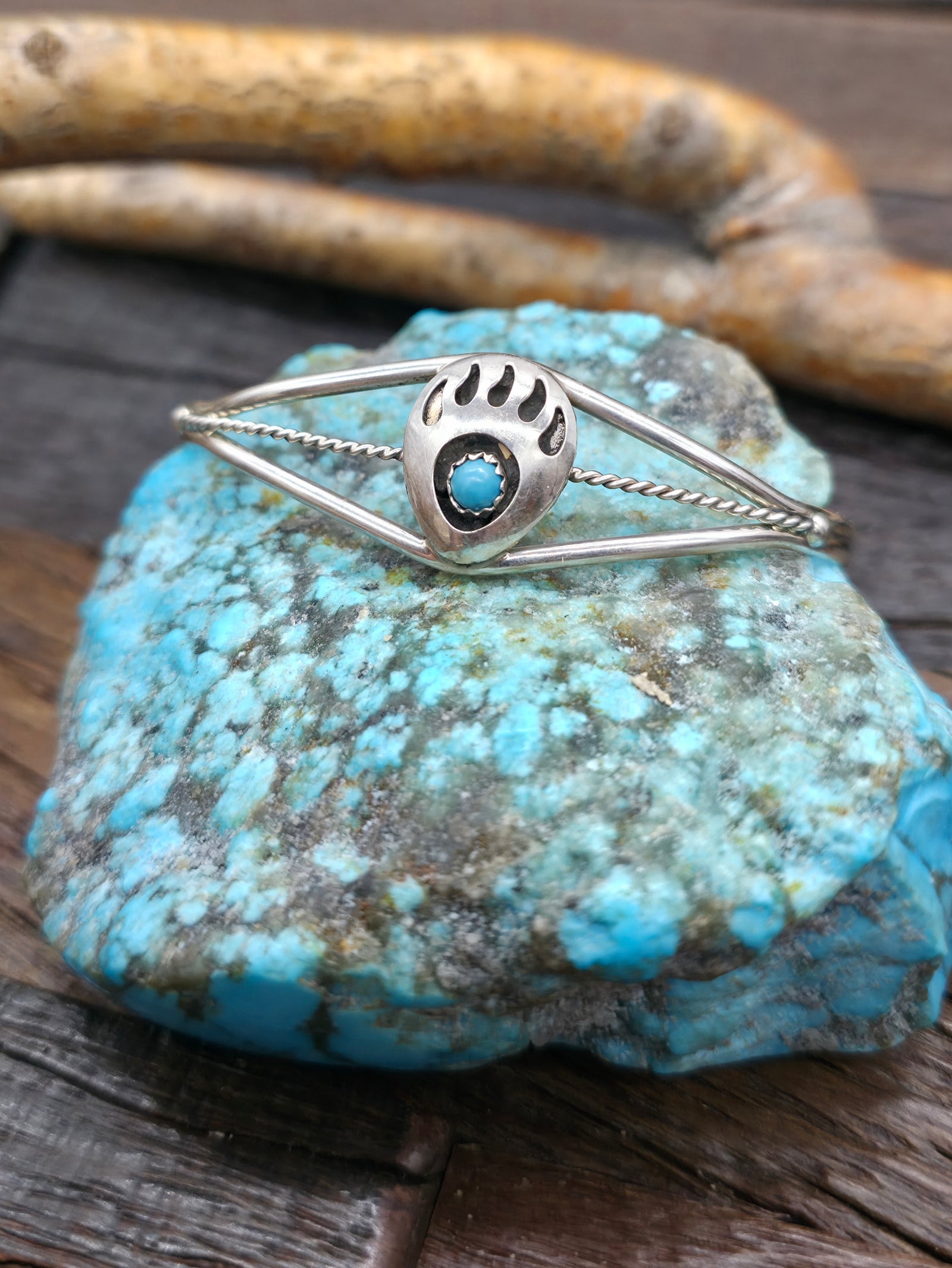 Turquoise and Sterling Silver Bear Paw Cuff by Janice Spencer - 6 1/2 in.