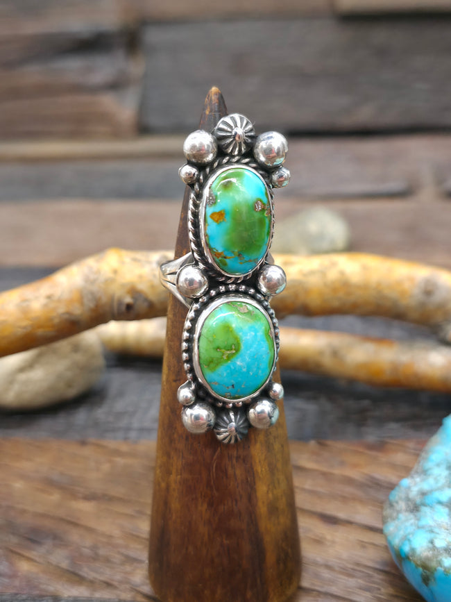 Two Stone Sonoran Turquoise Sterling Silver Ring by Mary Ellen - Size 8 1/2