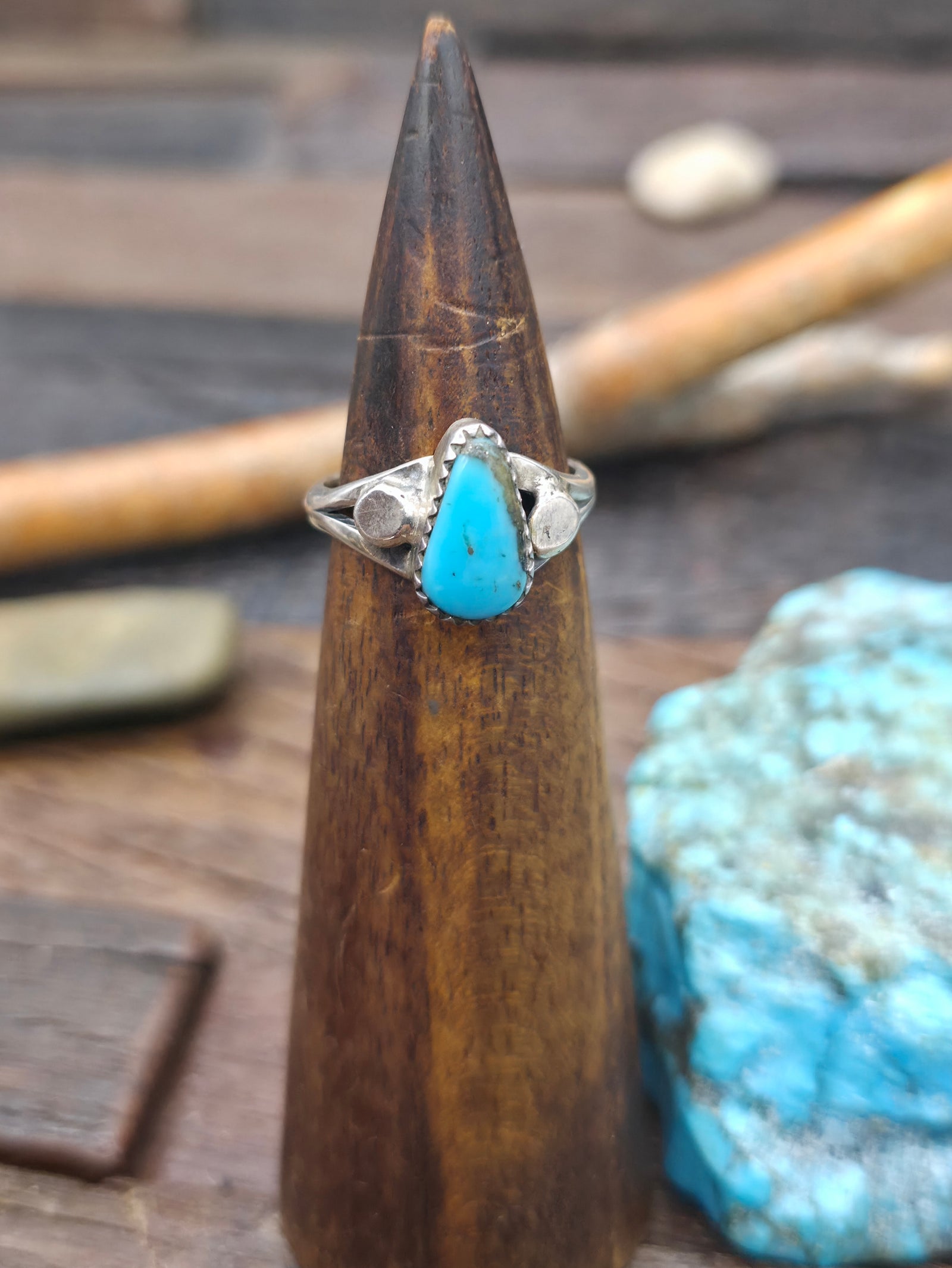 Sterling Silver and Blue Turquoise Ring by "S" - Size 8