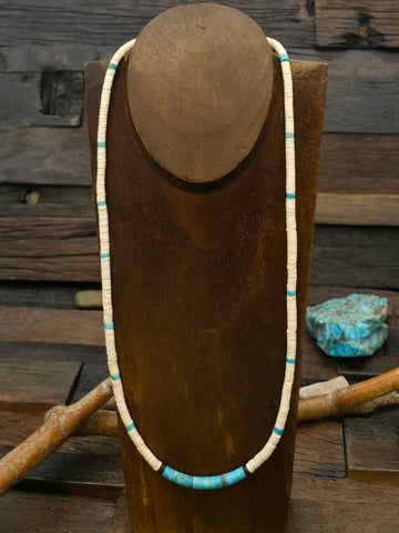 Colorblock Heishi Necklace by Torevia Crespin - Jet, Grey Shell, Pipestone - 24 in.