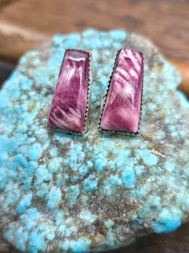 Sterling Silver and Purple Spiny Oyster Post Earrings by Dorothy Yazzie