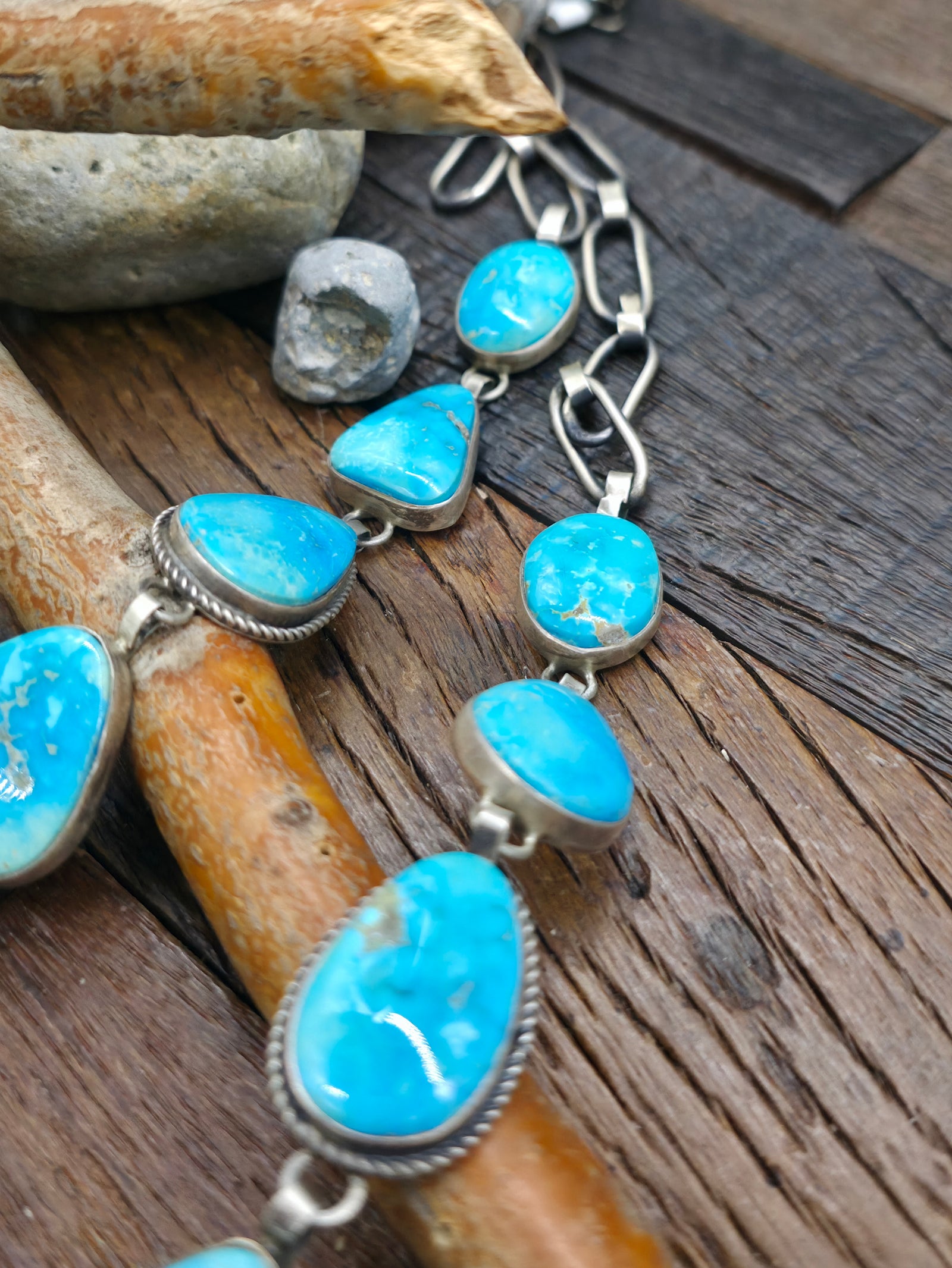 Sterling Silver and Sonoran Turquoise Lariat Necklace by Randall Endito - 24 in.