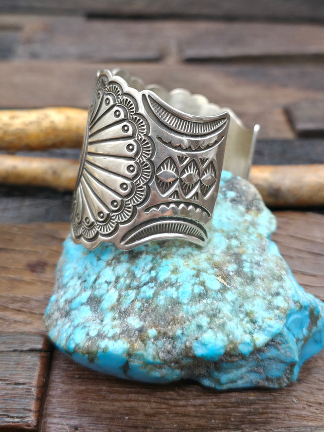 Stamped Sterling Silver Cuff by Arnold Blackgoat - 7 in.