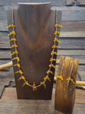 Amber Carved Bird Fetish Necklace and Earring Set - 27 in.