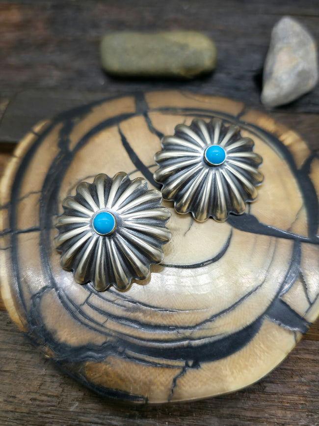 Round Sterling Silver Sleeping Beauty Turquoise Post Earrings