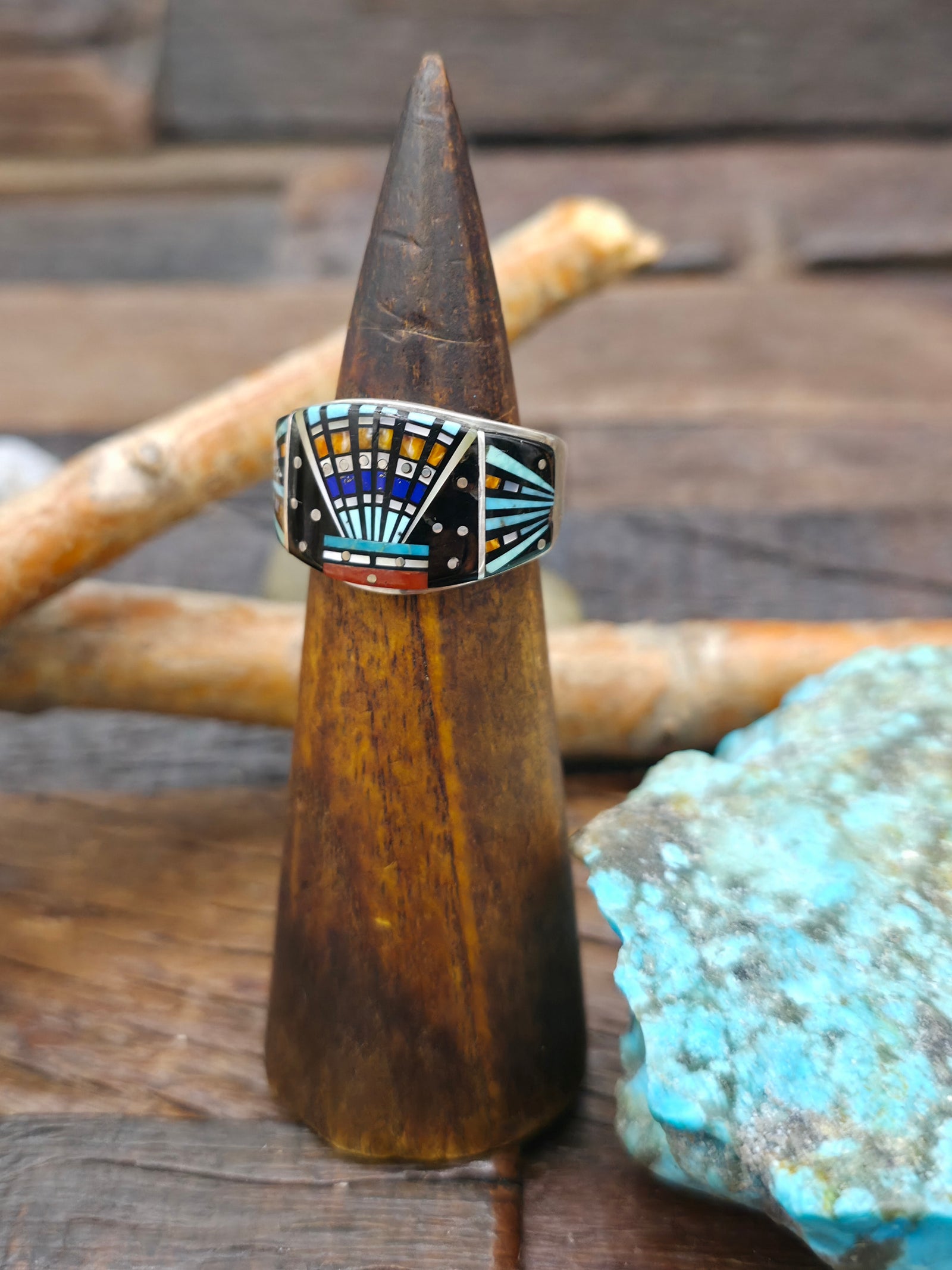 Sterling Silver Navajo Inlay Ring - Size 10