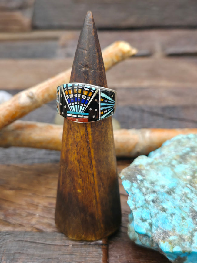 Sterling Silver Navajo Inlay Ring - Size 10