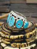 Seven Stone Turquoise Stamped Sterling Silver Cuff Bracelet by JoElias Draper - 6 1/2 in. with Gap